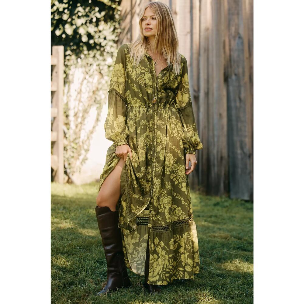 nwt by ANTHROPOLOGIE sz 1X The Eleanora Long-Sleeve Shirt dress in green floral